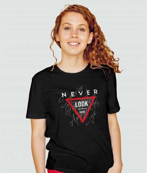 Дамска тениска с щампа Текст и надписи Never look back